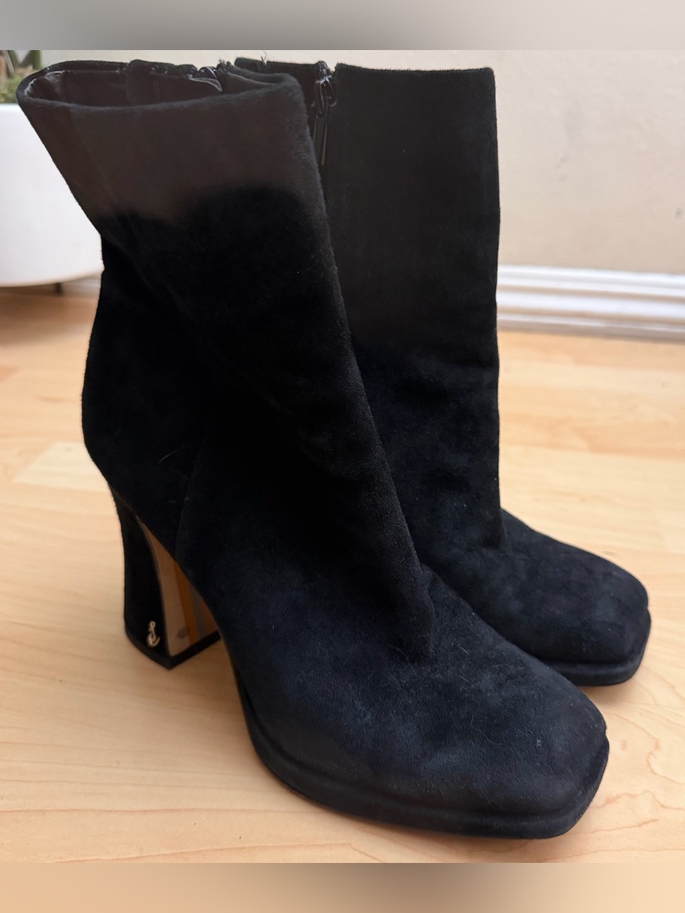 Sam Edelman Black Suede Mid-Calf Block Heel Boots